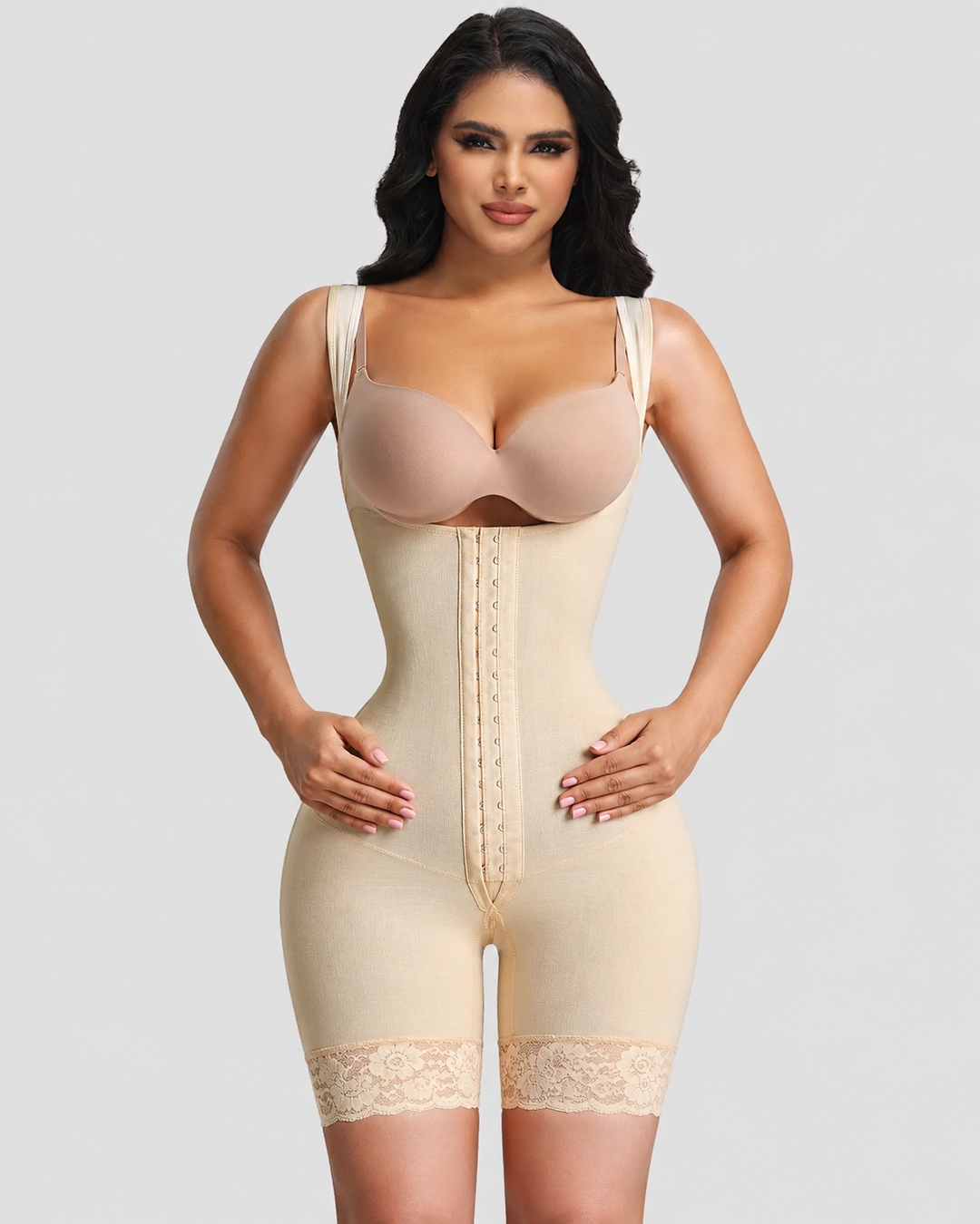 Shapshe® Sanduhr Bodysuit mit offener Brust und Bauchkontrolle bis zur Mitte des Oberschenkels