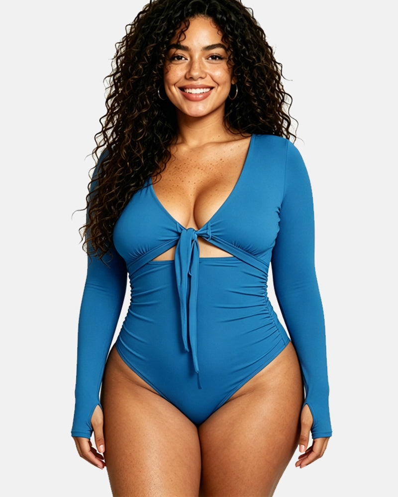 Shapshe® Blauer Langarm Badeanzug Mit Shapewear Für Mollige