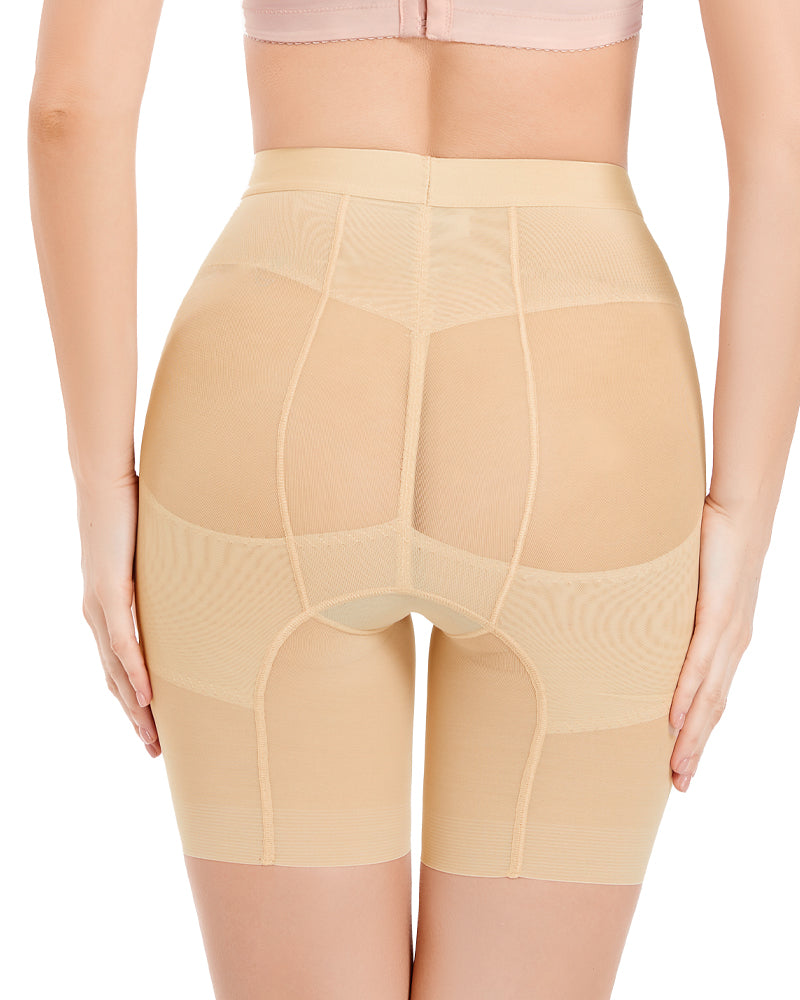 Hoher Taille Mesh Shapewear Shorts Bauchkontrolle Gürtel