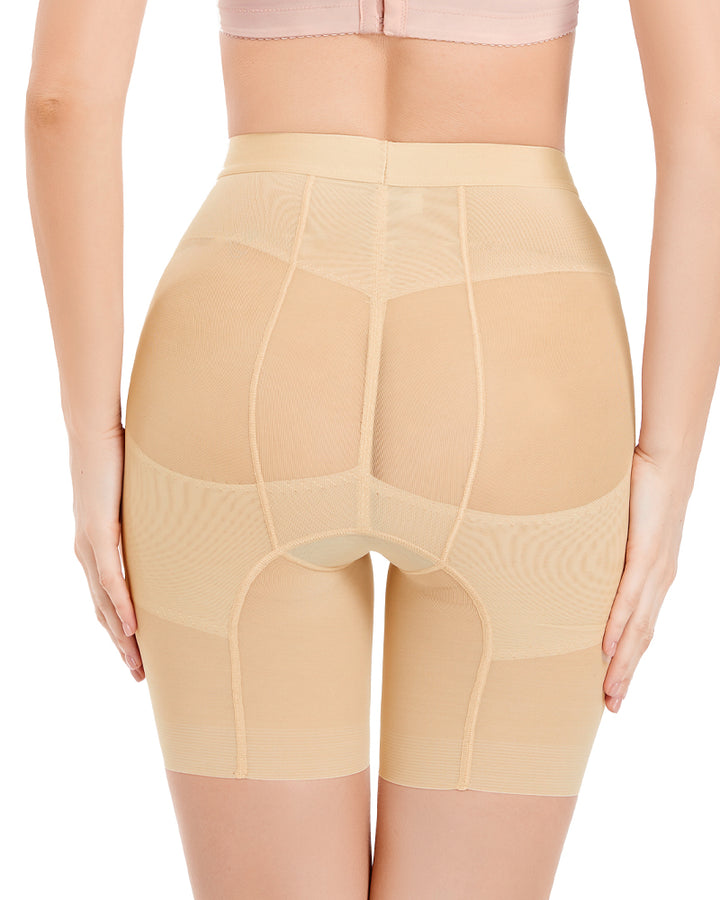 Hoher Taille Mesh Shapewear Shorts Bauchkontrolle Gürtel