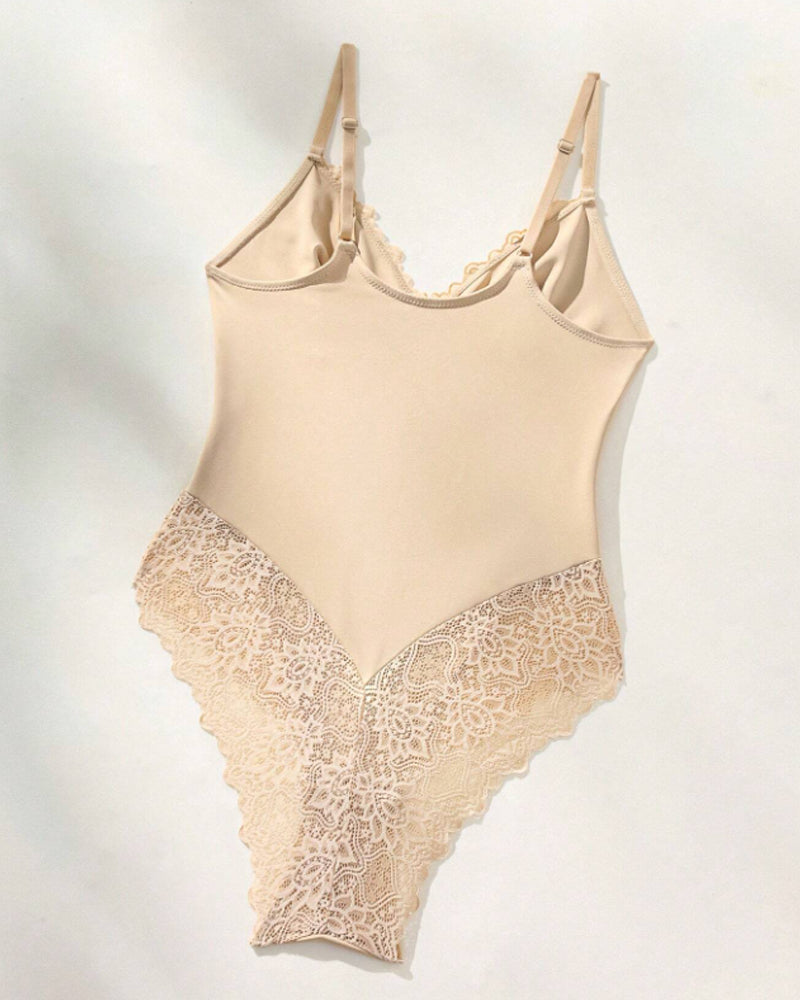 Spitze Spaghettiträger Cami Bodysuit Einteilige Shapewear für Damen