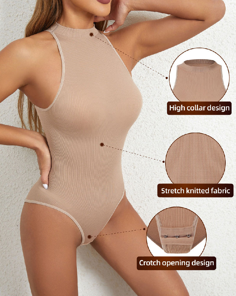 Damen Einteiler Hochkragen Sexy Gerippt Racerback Shapewear Bodysuit