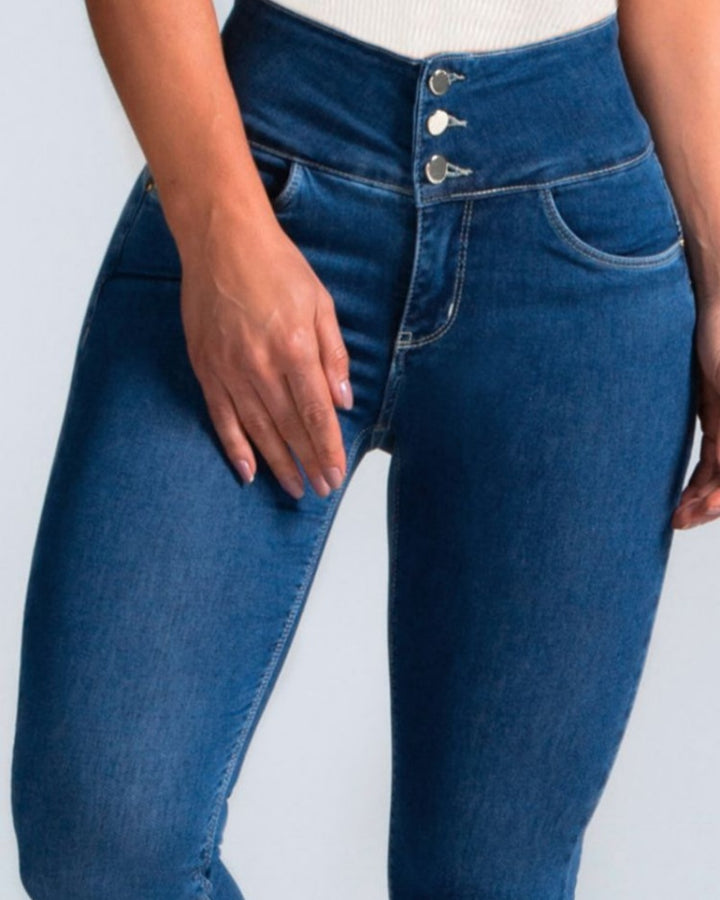 Sexy Skinny Jeans Hohe Taille Schmaler Passform mit Knöpfen