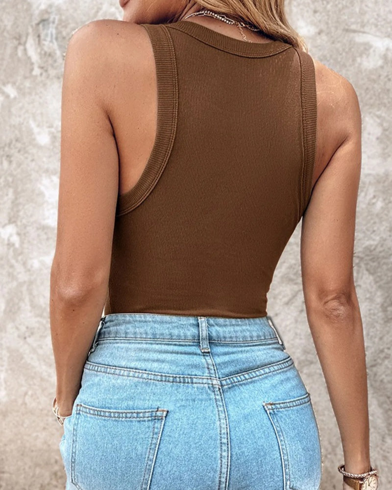 Gerippte Weste Rundhalsausschnitt mit Brustpolster Padded Tops