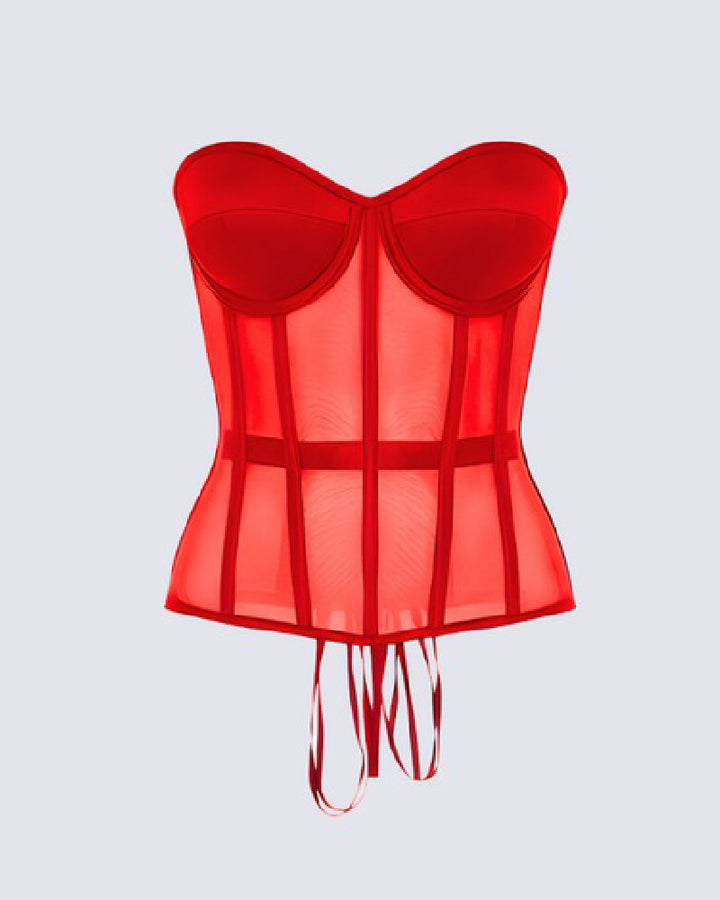 Damen Sexy Mesh Überbrust Korsett Vintage Durchsichtig Bustiers