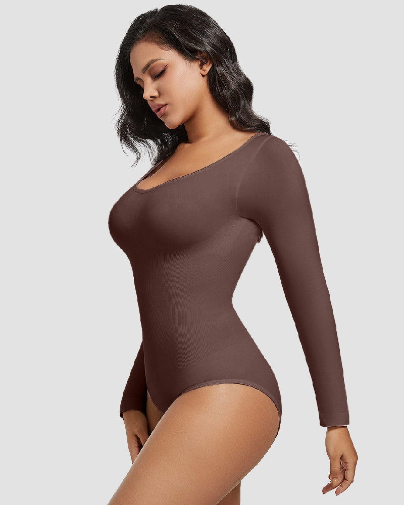 Shapshe® Nahtloser Rundhals Langarm Korsett Bodysuit Tops