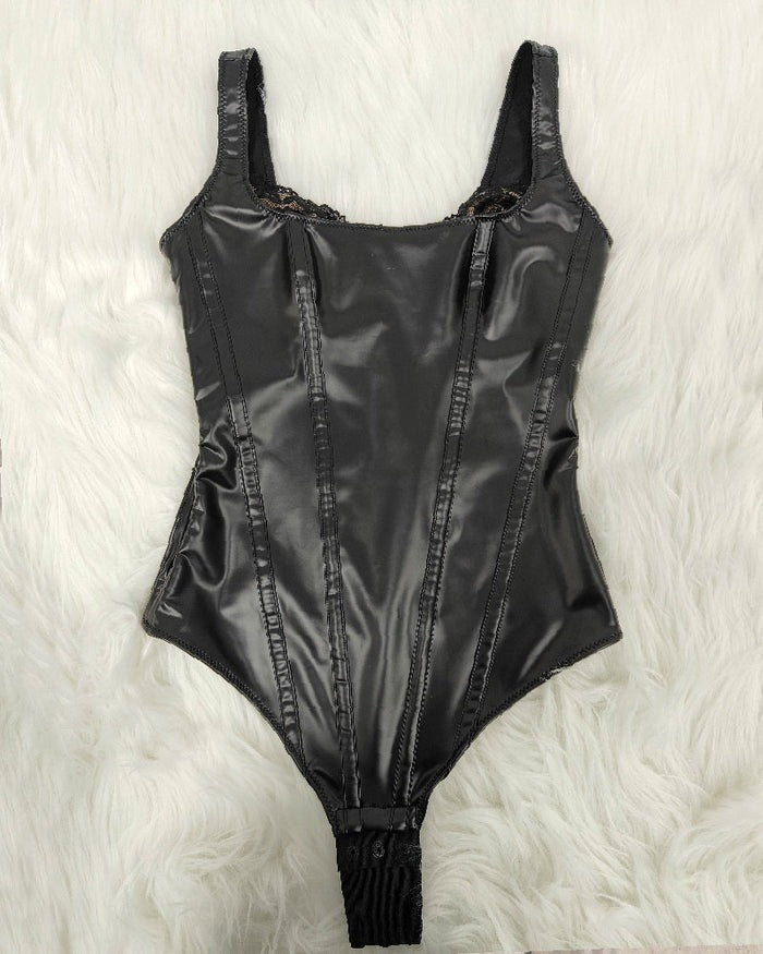 Shapshe® Shapewear Leder Spitze Balconette Tanga Bodysuit