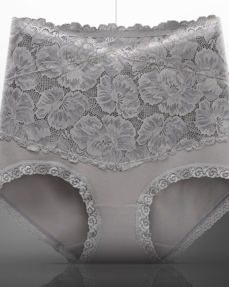 Damen V Förmige Hohe Taille Blumen Spitze Bauchweg Slip