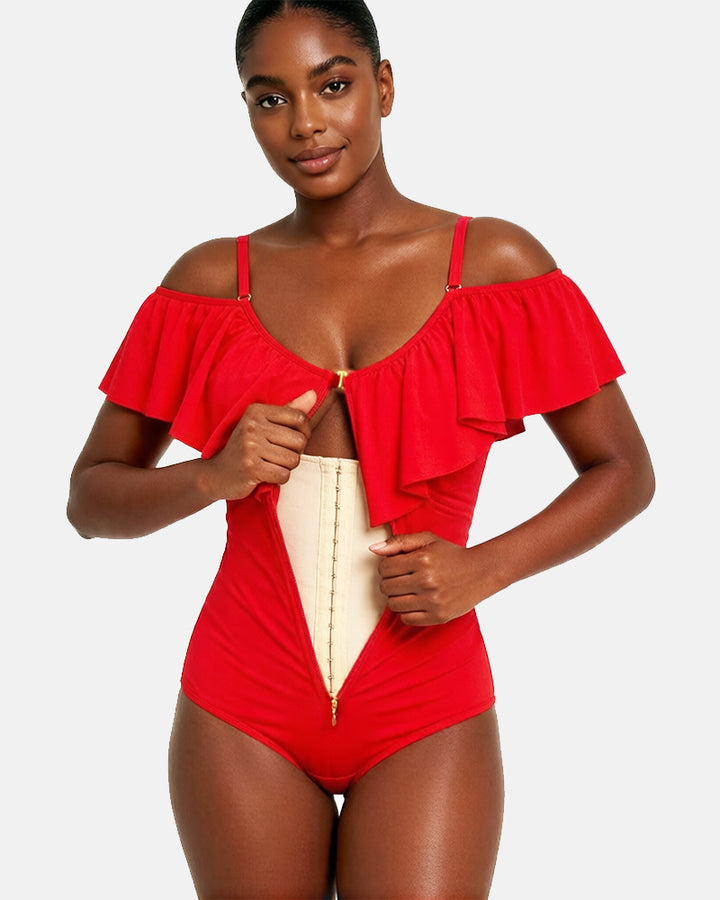 Shapshe® Bauchweg Einteiliger Gerüschter Triangel Shape Badeanzug