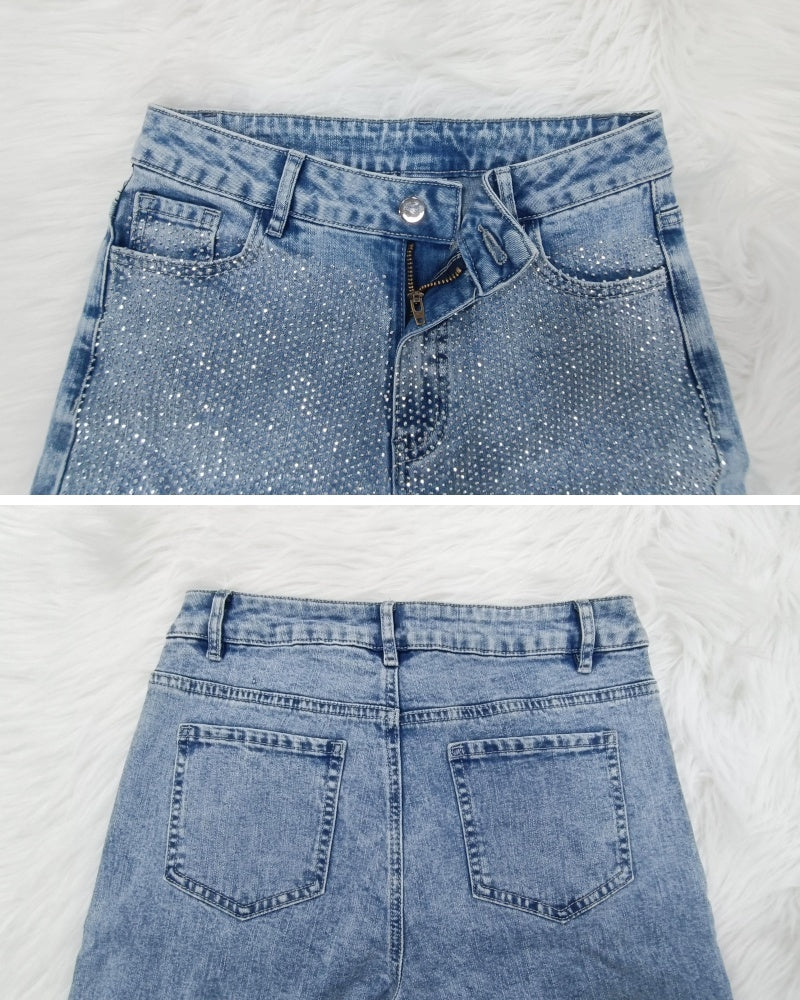 Shapshe® Damenmode Vielseitige Wide Leg Jeans mit Strass