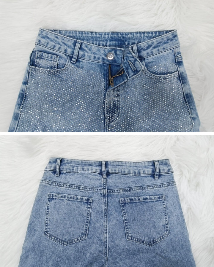 Shapshe® Damenmode Vielseitige Wide Leg Jeans mit Strass