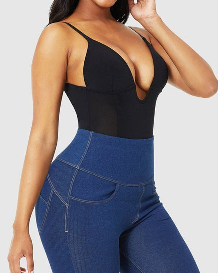 Shapshe® Damen Tiefem V-Ausschnitt Shapewear U-förmigem Rücken Nahtloser Tanga Bodysuit
