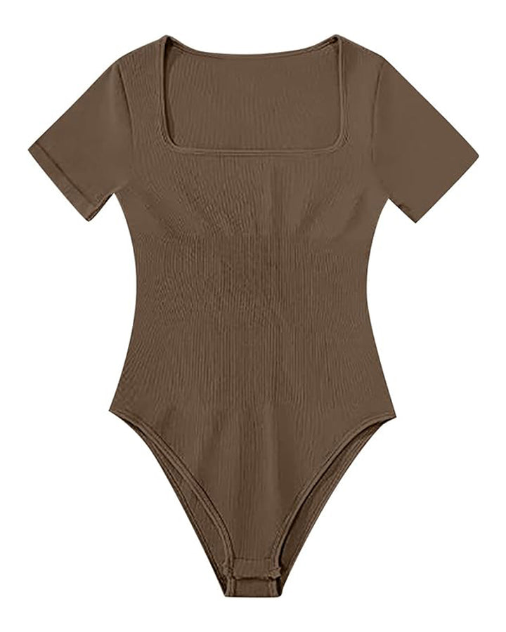 Sexy Gerippter Eckiger Ausschnitt Kurzärmeliger Kragen Tanga Bodysuit