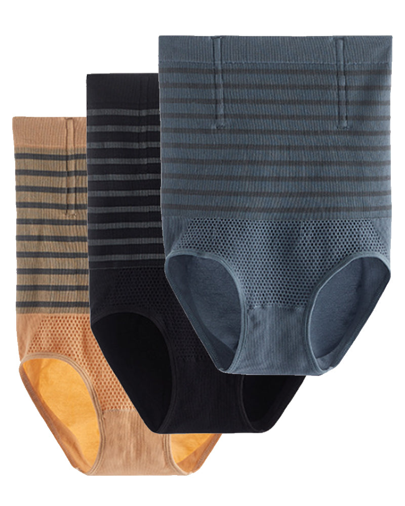Damen Hohe Taille Gestreifte Bauchkontrolle Shapewear Po Lift Miederslip