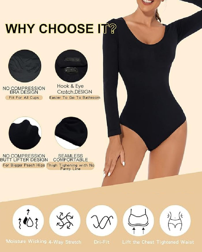 Shapshe® Nahtloser Rundhals Langarm Korsett Bodysuit Tops
