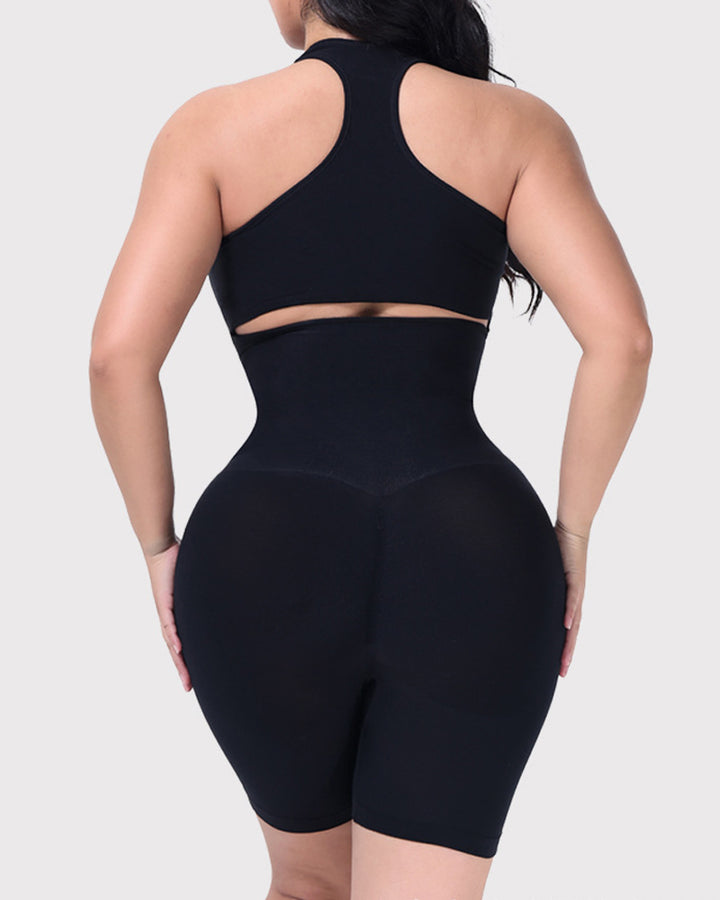 Gerippter Neckholder Racerback Shapewear Bauchweg Po Lift Mittlerer Oberschenkel Bodysuit