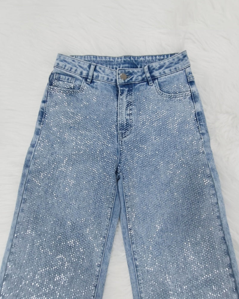 Shapshe® Damenmode Vielseitige Wide Leg Jeans mit Strass