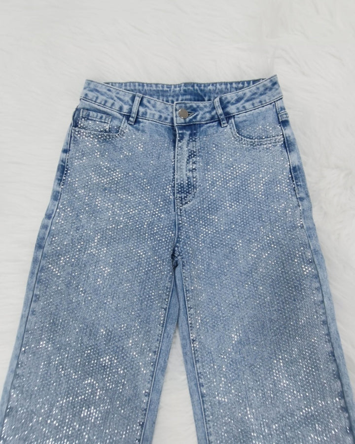 Shapshe® Damenmode Vielseitige Wide Leg Jeans mit Strass