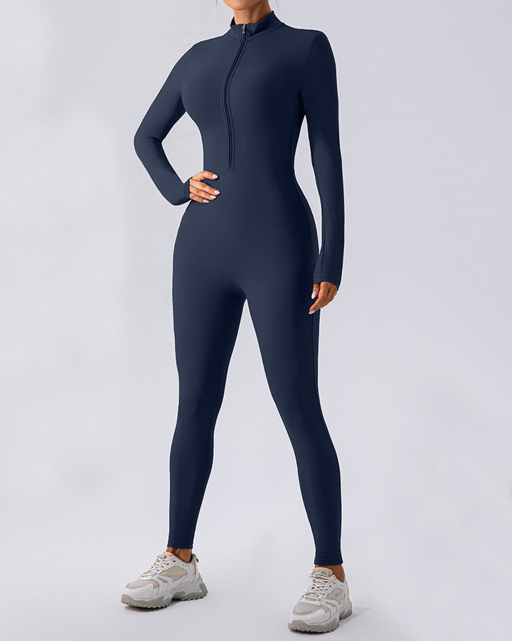 Reißverschluss Fleece Skinny Jumpsuit Winter Thermo Bodysuit