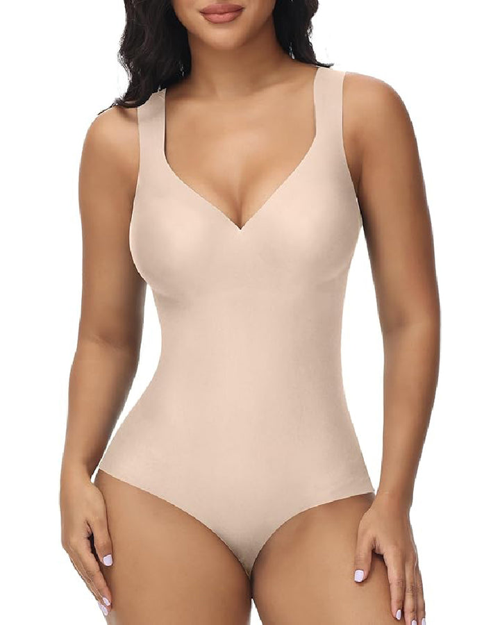 Shapshe® Damen Bauchweg Nahtloser Eisseide Bodysuit V-Ausschnitt
