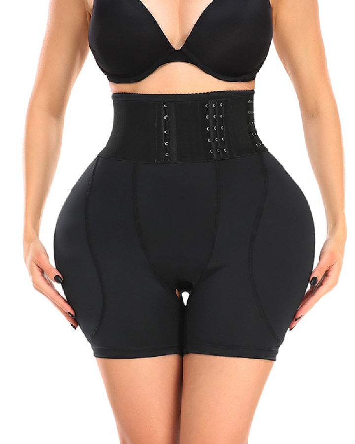 Hohe Taille 9-reihige Schnalle Shapewear Shorts mit Schwammkissen