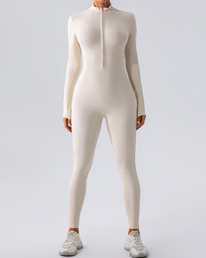 Reißverschluss Fleece Skinny Jumpsuit Winter Thermo Bodysuit