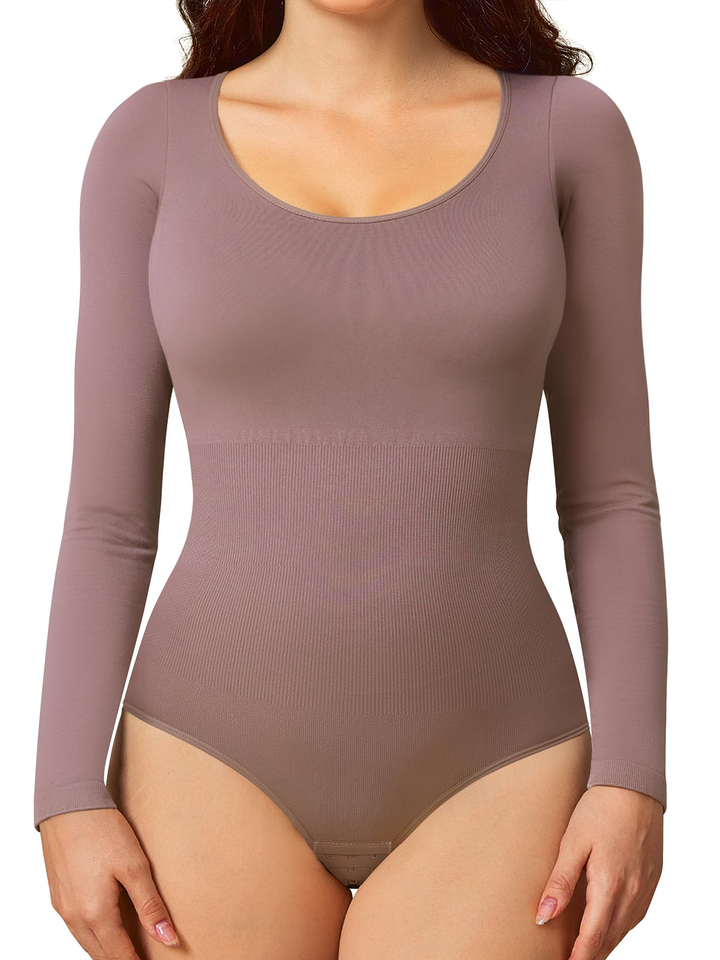 Nahtloser Langarm Body mit Rundhalsausschnitt und Bauchweg Shapewear