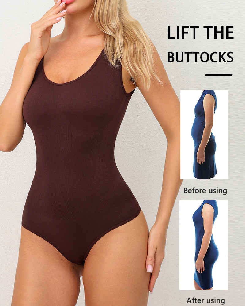 Bauchkontrolle formende Tanga Tanktop Shapewear Bodysuits mit U-Ausschnitt