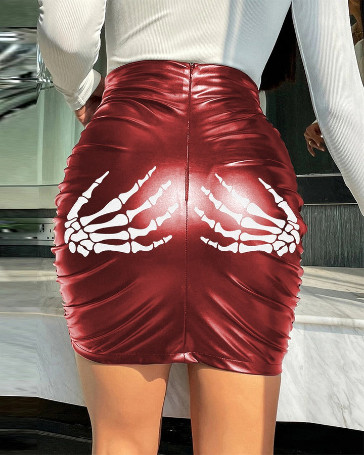 INS Stil PU Leder Faltenrock Hohe Taille Reißverschluss