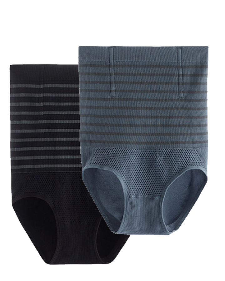 Damen Hohe Taille Gestreifte Bauchkontrolle Shapewear Po Lift Miederslip