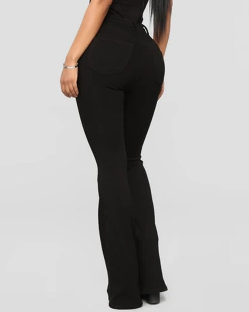 Modische Schmal Geschnittene Ausgewaschene Flare Jeans Hohe Taille Hüftlift