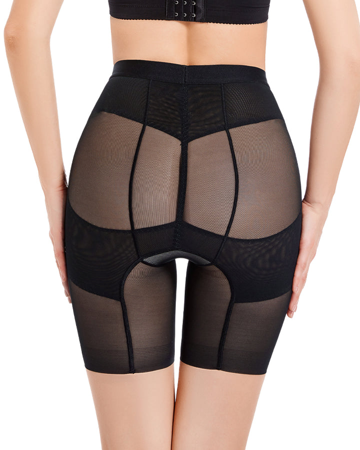 Hoher Taille Mesh Shapewear Shorts Bauchkontrolle Gürtel