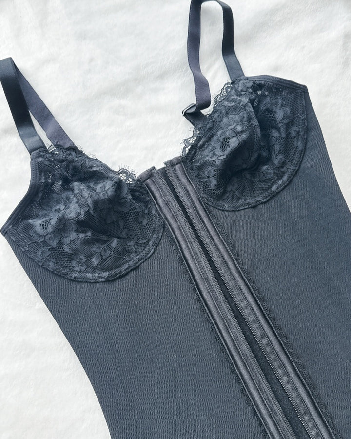 Korsett Weste V Ausschnitt Spitzen Reißverschluss Taillentrainer