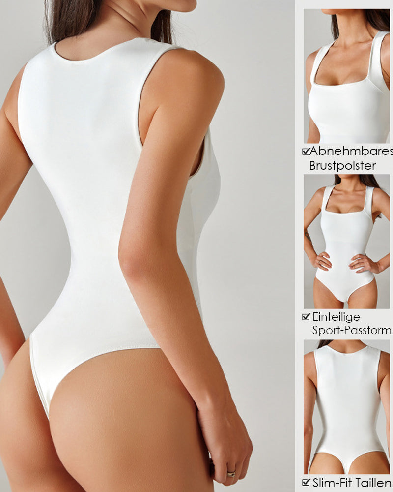 Damen Quadratischer Ausschnitt Tanga Bodysuit Ärmellos Shapewear
