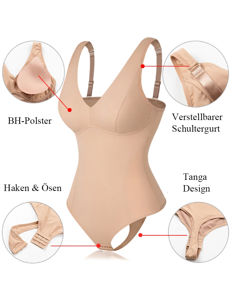 Bauchweg Schlank Body Shaper Tiefem V-Ausschnitt Thong Bodysuits