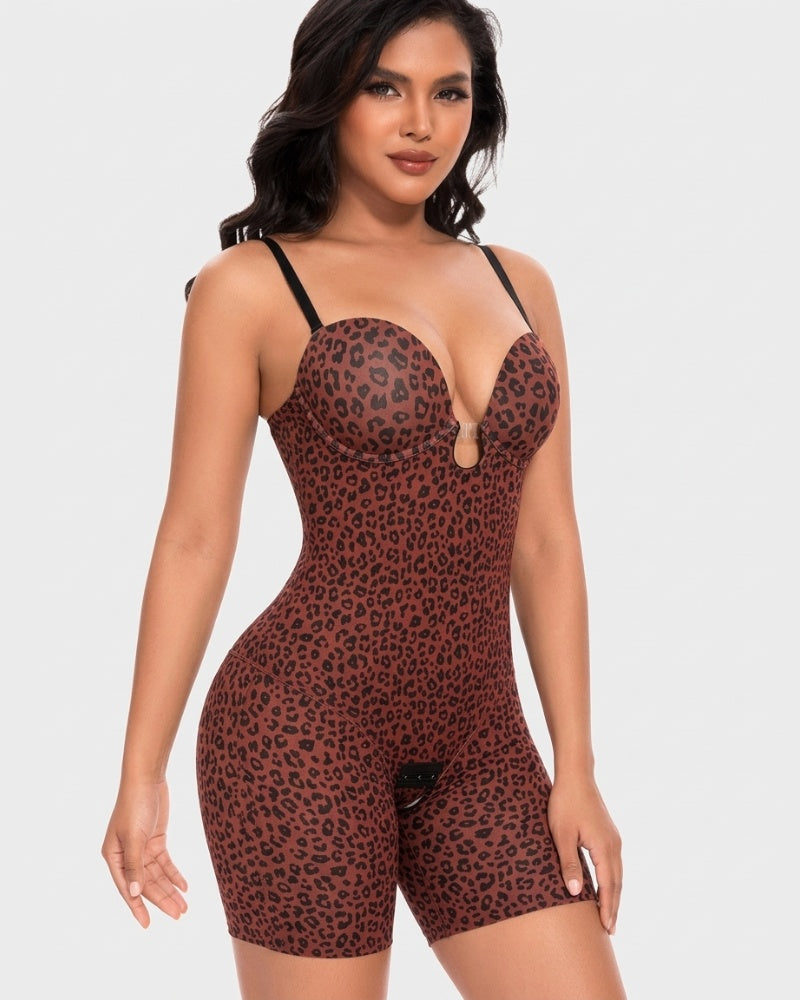 Damen U-Plunge Trägerlos Bodysuit Bauchkontrolle Integriertem BH Shapewear