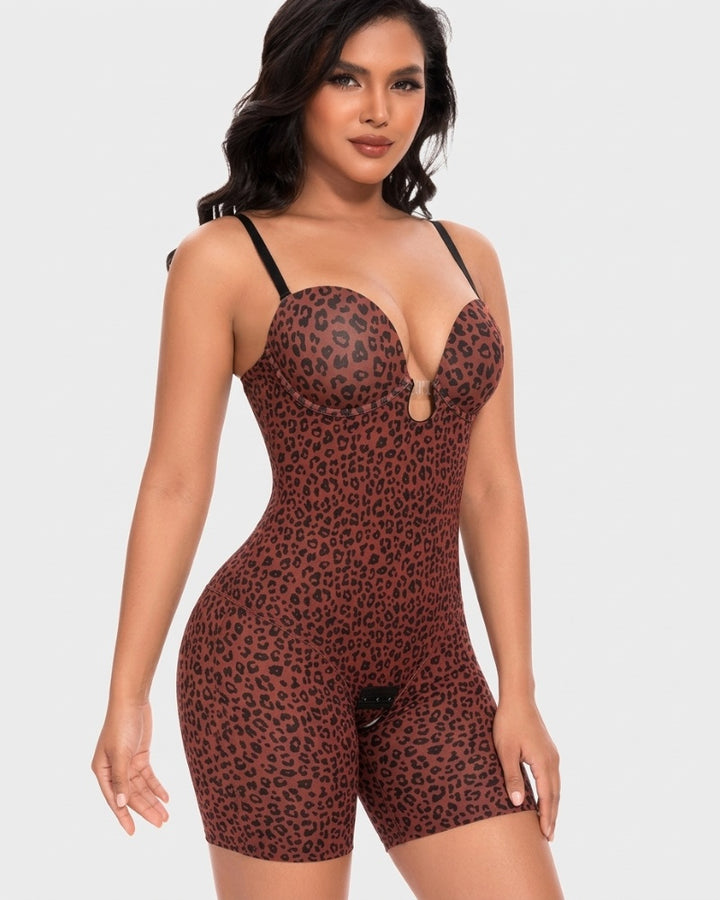 Damen U-Plunge Trägerlos Bodysuit Bauchkontrolle Integriertem BH Shapewear