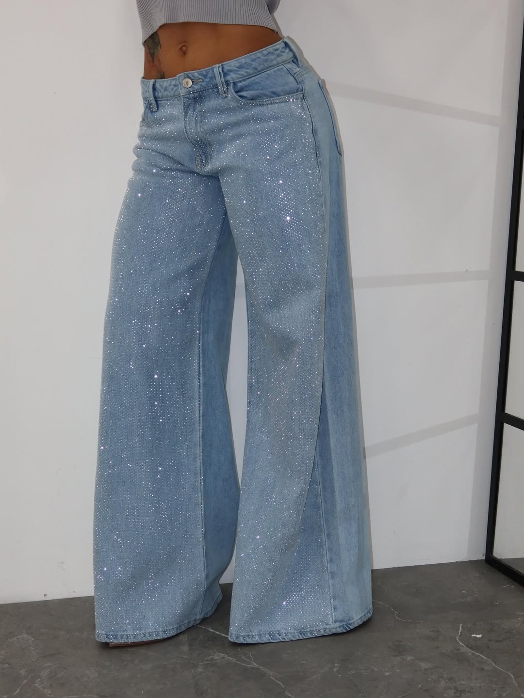 Shapshe® Damenmode Vielseitige Wide Leg Jeans mit Strass
