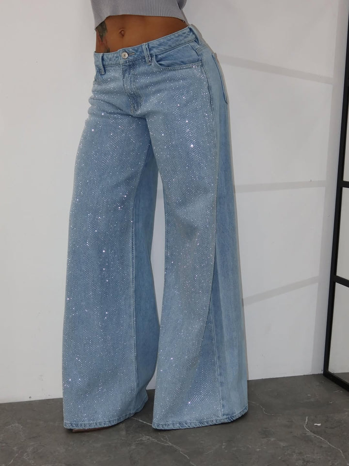 Shapshe® Damenmode Vielseitige Wide Leg Jeans mit Strass