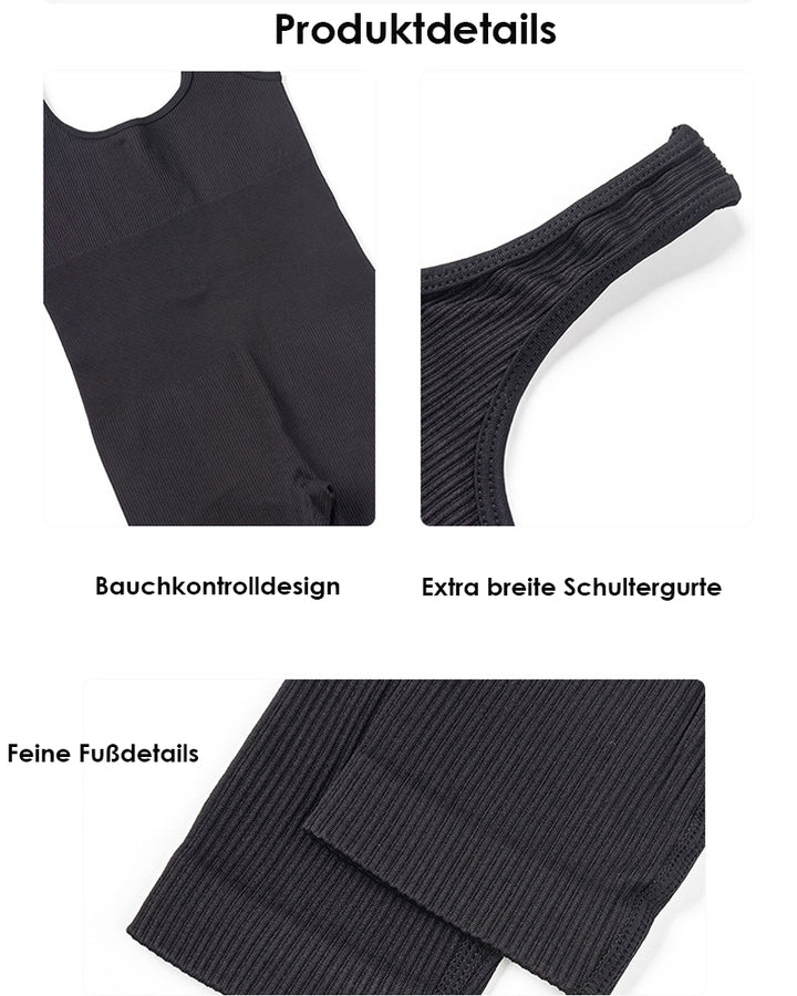 Gerippter U-Ausschnitt Ärmelloser Bodysuit Enganliegend Hochelastische Jumpsuits