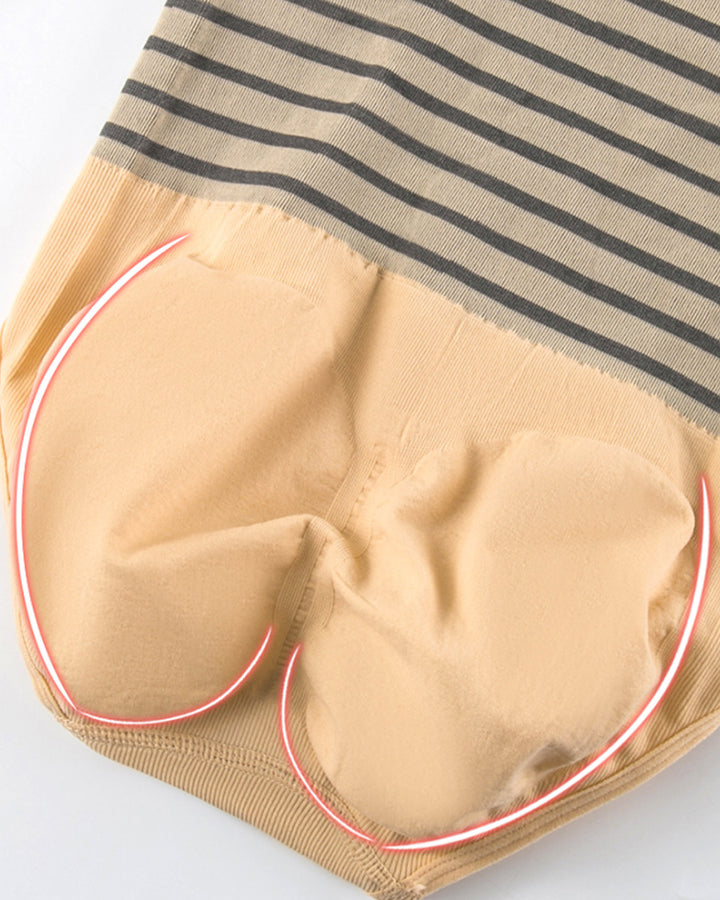 Damen Hohe Taille Gestreifte Bauchkontrolle Shapewear Po Lift Miederslip