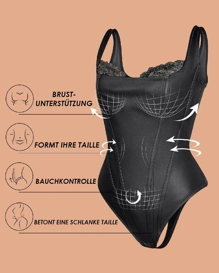 Shapshe® Shapewear Leder Spitze Balconette Tanga Bodysuit