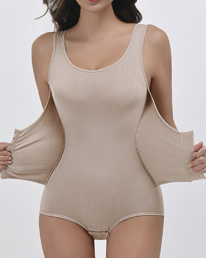 2 In 1 Nahtloser Doppelter Bauchweg Bodysuit mit U Ausschnitt Tanktop
