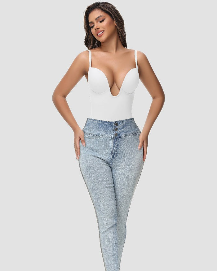 Shapshe® Damen U Plunge Bodysuit Bauchkontrolle mit Integriertem BH