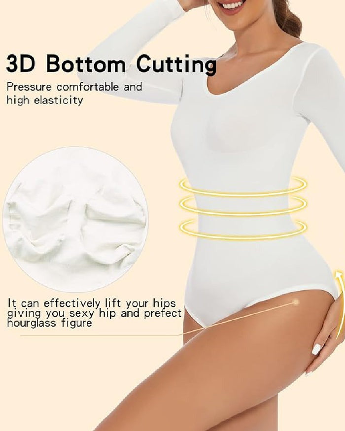 Shapshe® Nahtloser Rundhals Langarm Korsett Bodysuit Tops