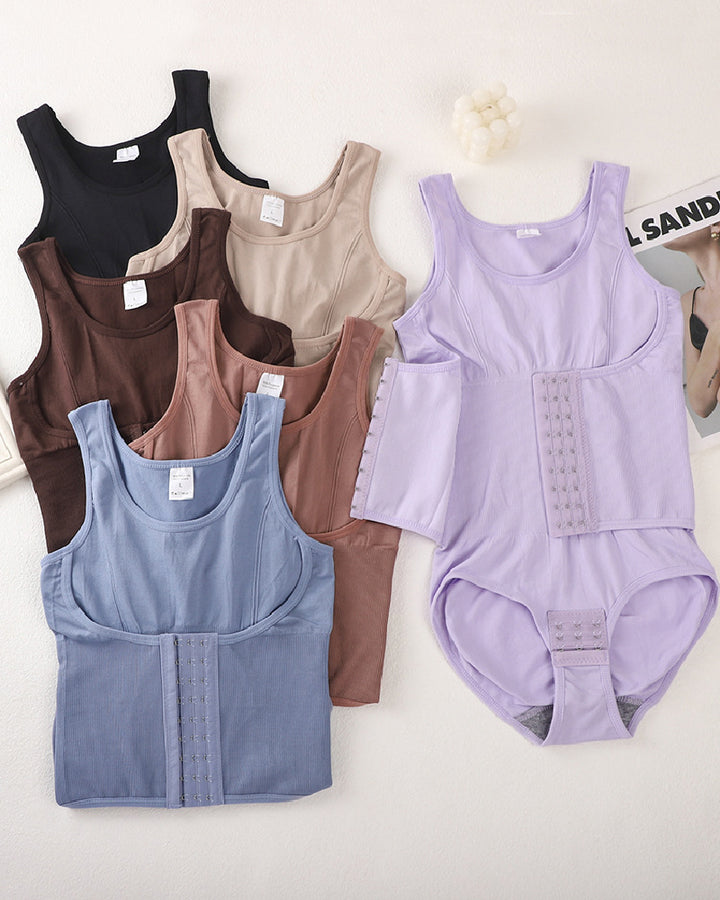 2 In 1 Nahtloser Doppelter Bauchweg Bodysuit mit U Ausschnitt Tanktop