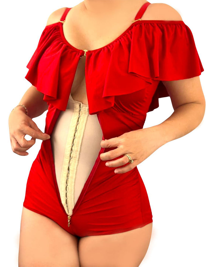 Shapshe® Bauchweg Einteiliger Gerüschter Triangel Shape Badeanzug