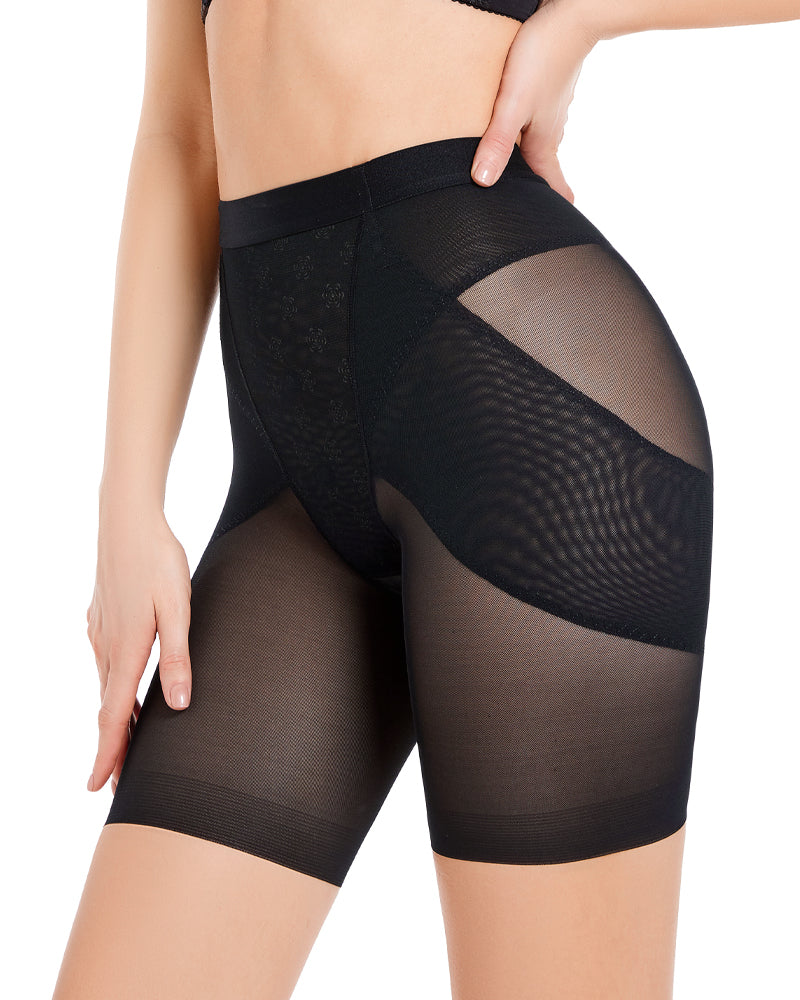 Hoher Taille Mesh Shapewear Shorts Bauchkontrolle Gürtel