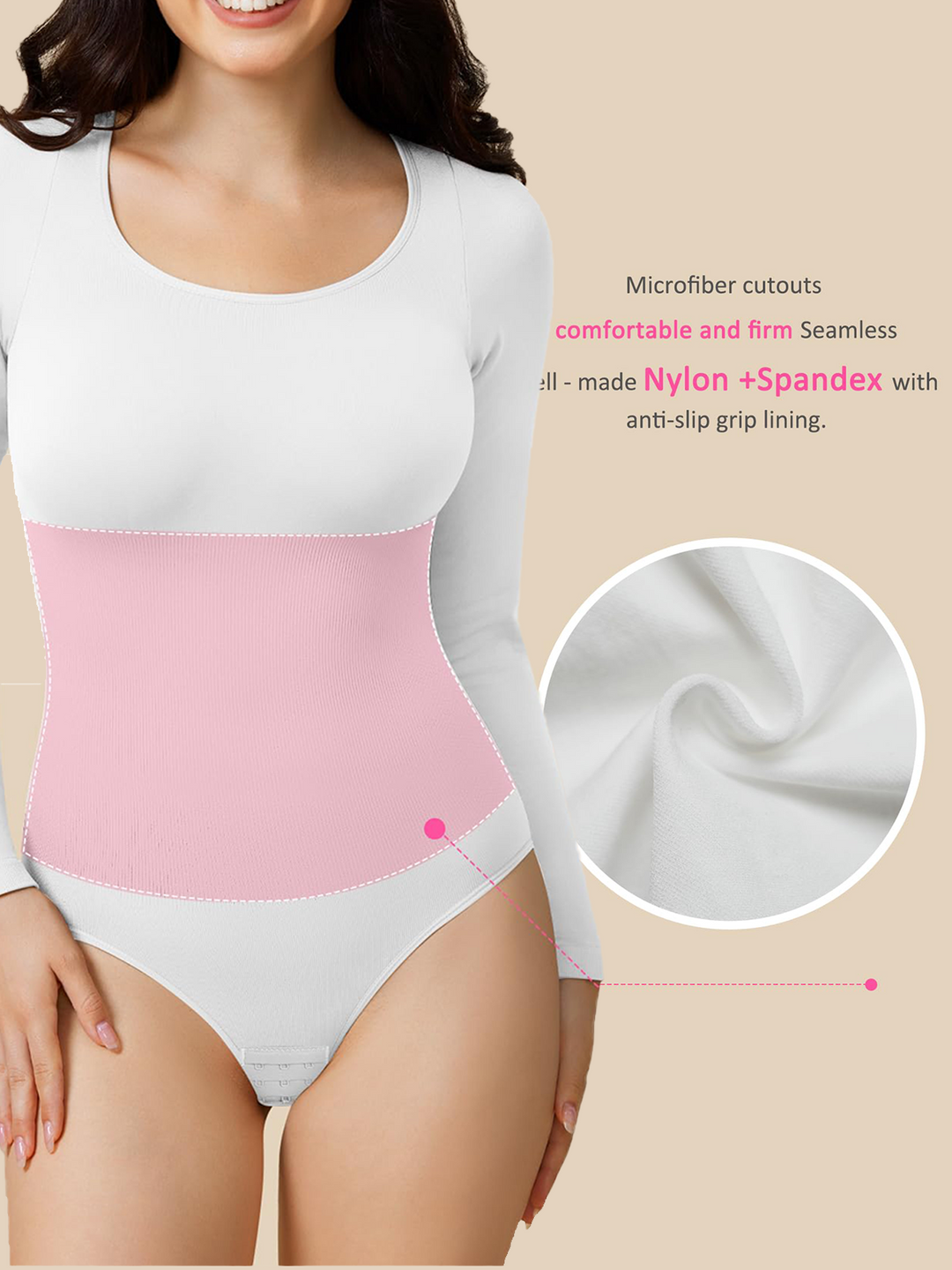 Nahtloser Langarm Body mit Rundhalsausschnitt und Bauchweg Shapewear