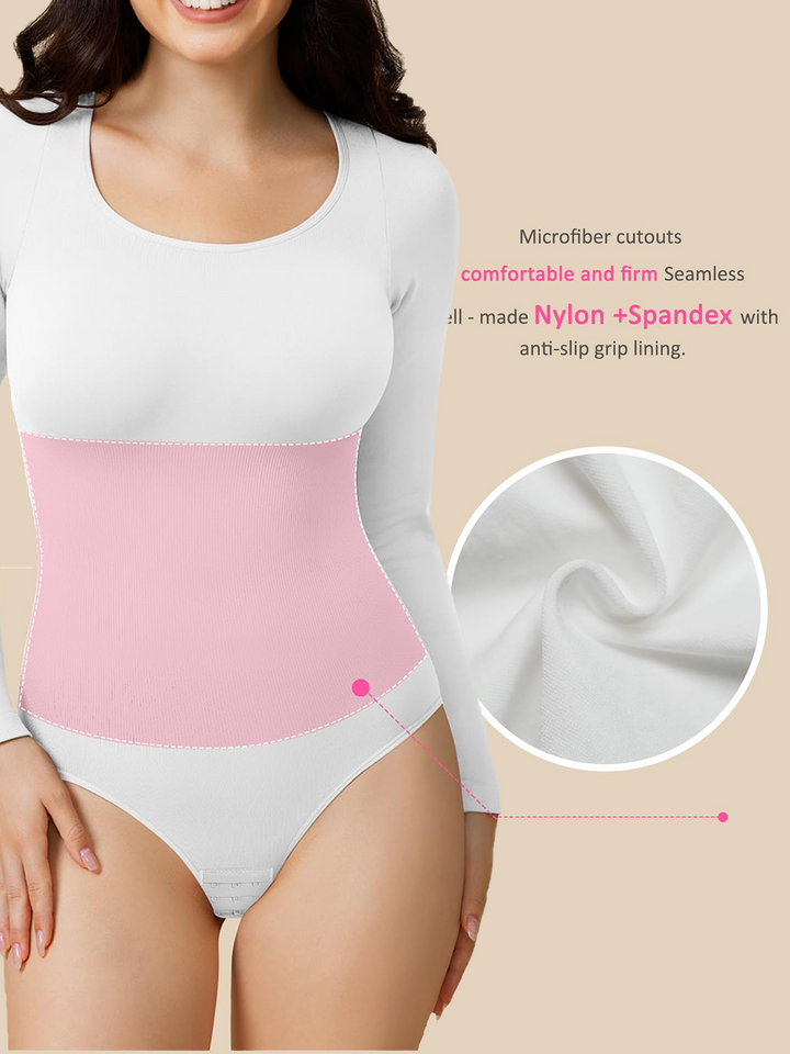 Nahtloser Langarm Body mit Rundhalsausschnitt und Bauchweg Shapewear